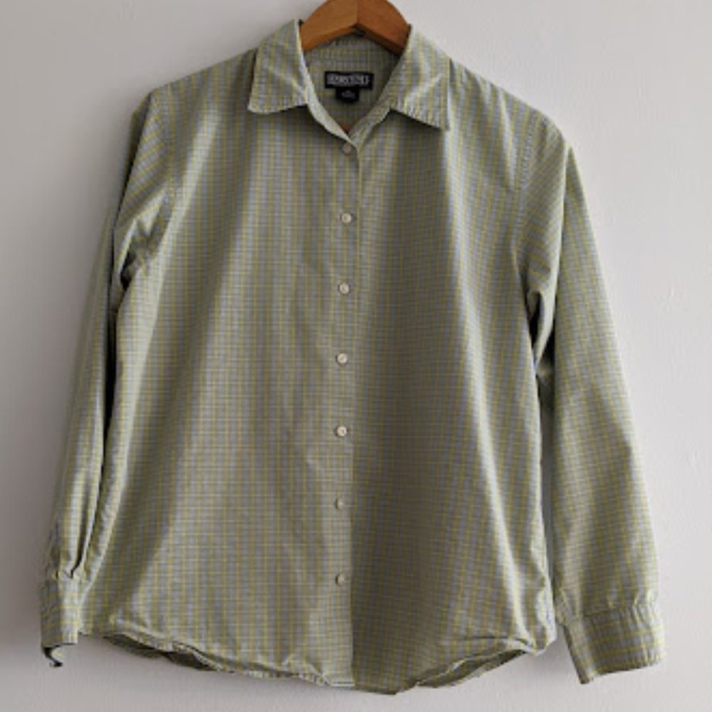 Lands' End Green and Blue Plaid Button Down Size 14